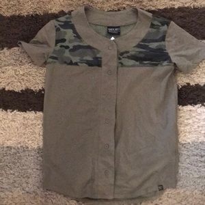 Green camo button down shirt
